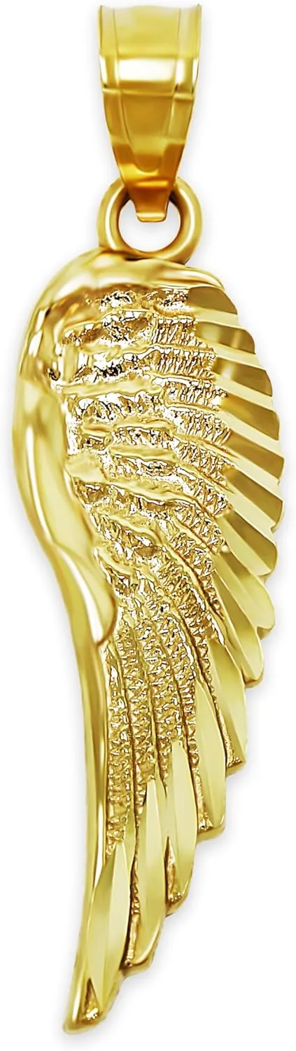 Gold Diamond-cut Angel Wing Charm - 10 Karat Solid Gold - Angel Wing Pendant - Angel Wing Jewelry