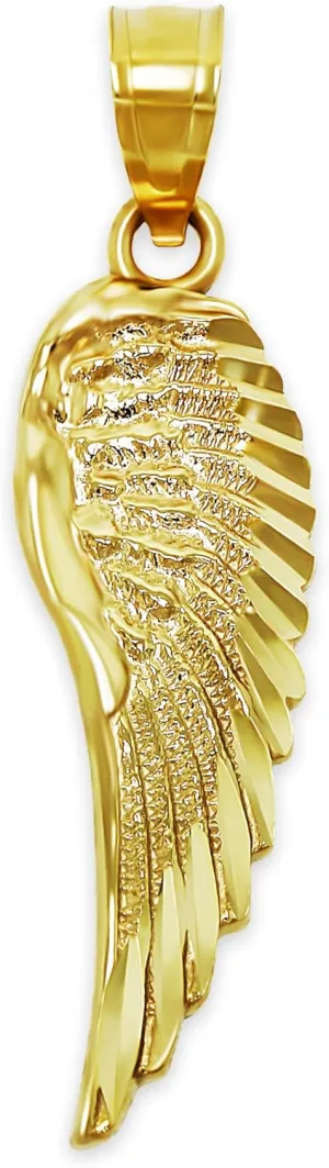 Gold Diamond-cut Angel Wing Charm - 10 Karat Solid Gold - Angel Wing Pendant - Angel Wing Jewelry