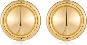 Gold Disc Stud Earrings - Big Round Hollow Hammered Swirl Textured Polished Earrings for Women - Vintage Jewelry