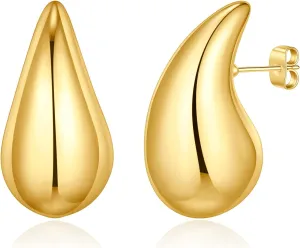 Gold Earrings for Women Trendy, 14K Gold Plated Chunky Hoop Earrings Lightweight Dainty Earring for Women Teens Jewelry Gifts