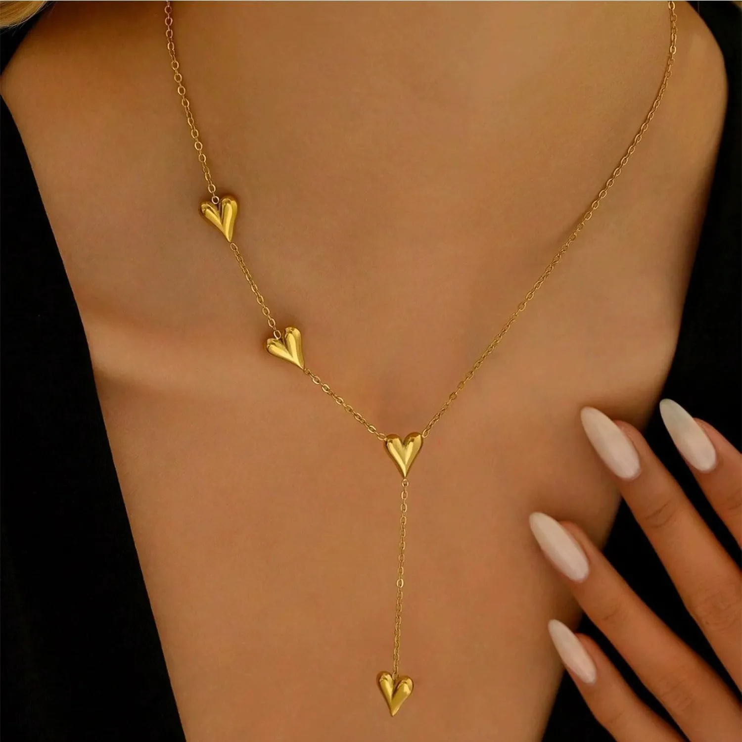 Gold Heart Necklace for Women Layered Heart Pendant Necklace Y Necklace Dainty Gold Statement Necklaces Birthday Party Jewelry Gifts for Women