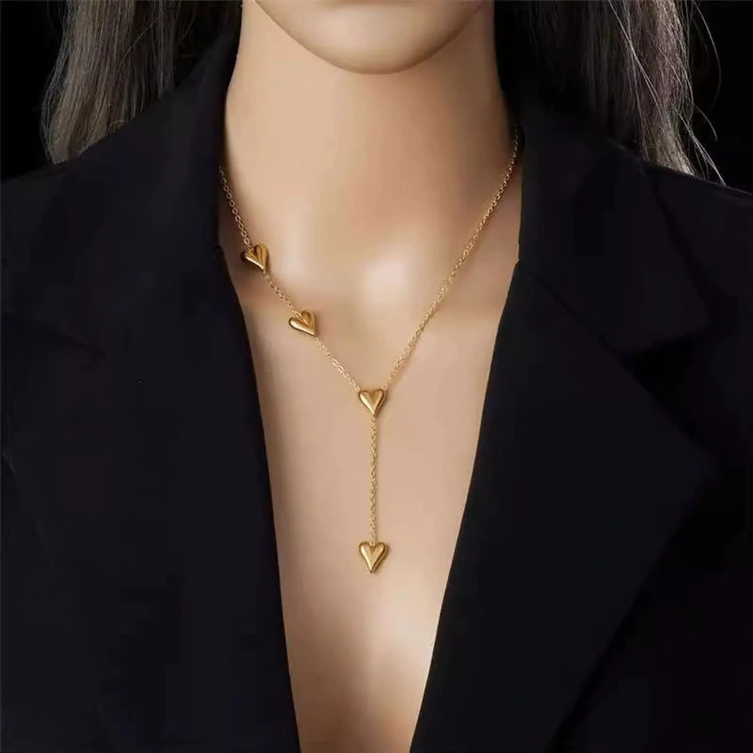 Gold Heart Necklace for Women Layered Heart Pendant Necklace Y Necklace Dainty Gold Statement Necklaces Birthday Party Jewelry Gifts for Women
