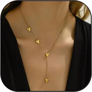 Gold Heart Necklace for Women Layered Heart Pendant Necklace Y Necklace Dainty Gold Statement Necklaces Birthday Party Jewelry Gifts for Women