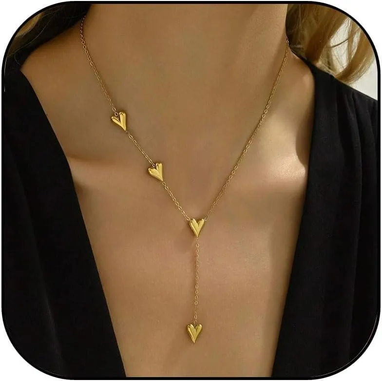 Gold Heart Necklace for Women Layered Heart Pendant Necklace Y Necklace Dainty Gold Statement Necklaces Birthday Party Jewelry Gifts for Women