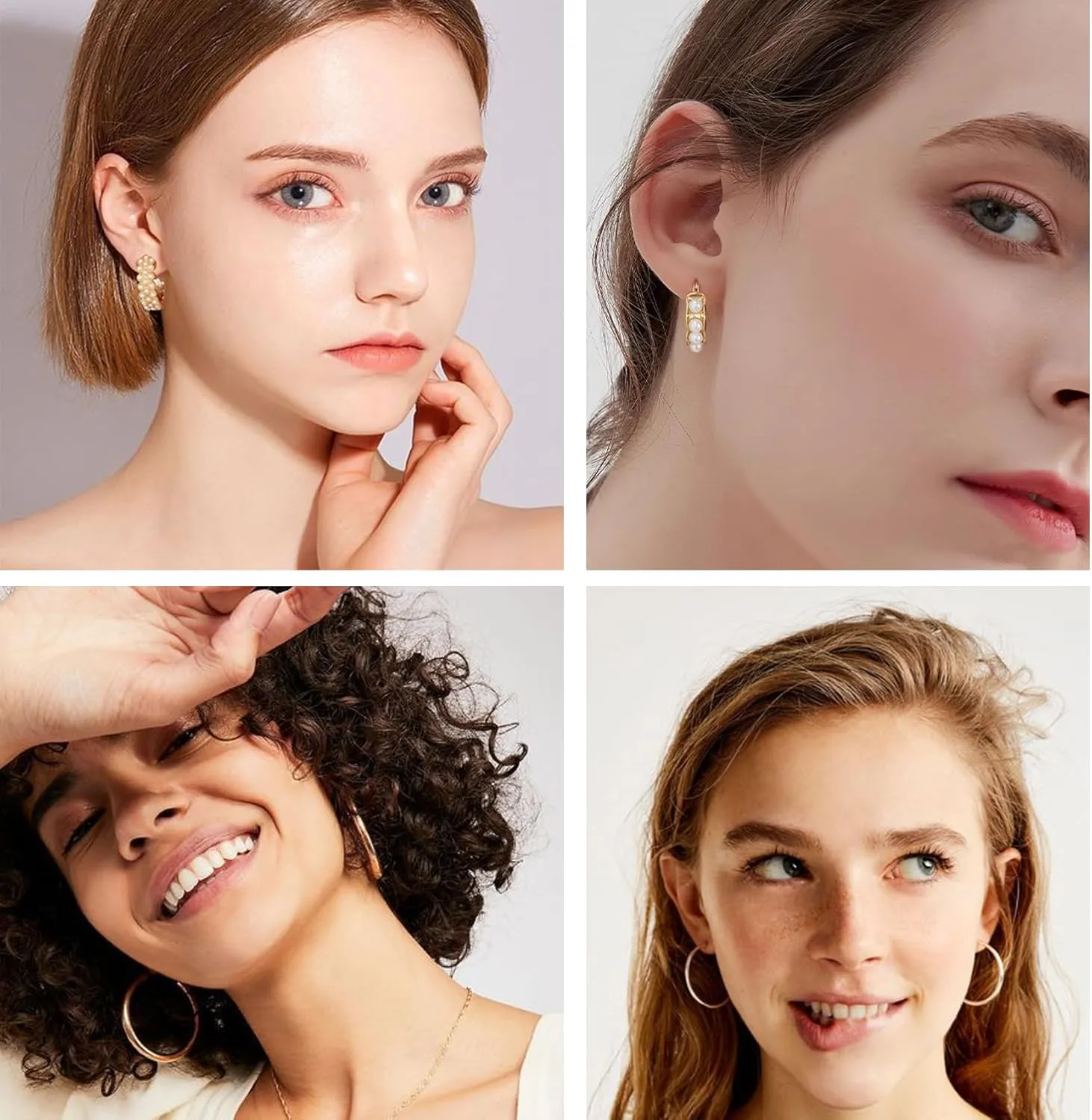 Gold Hoop Earrings Set for Women Trendy Multipack,Hypoallergenic Big Medium and Small Chunky Pearl Twisted Hoop Earrings Pack Jewelry for Gift