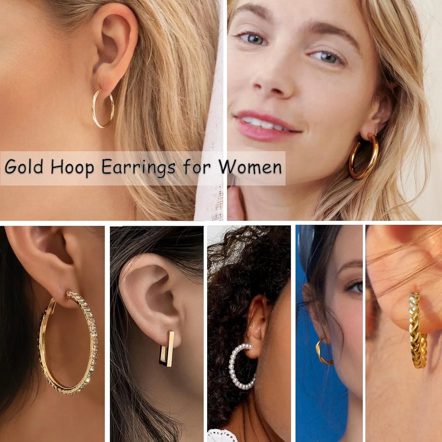 Gold Hoop Earrings Set for Women Trendy Multipack,Hypoallergenic Big Medium and Small Chunky Pearl Twisted Hoop Earrings Pack Jewelry for Gift