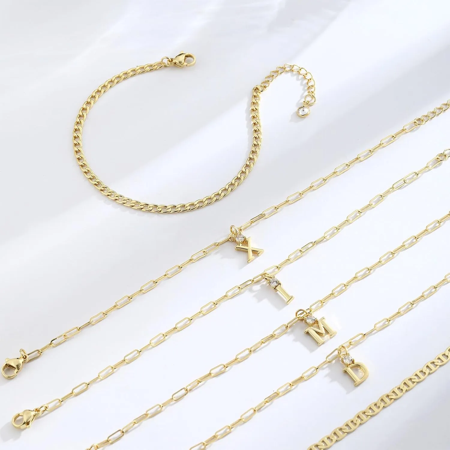 Gold Initial Bracelets for Women Trendy,3 Piece Layered Letter Bracelet Initial A-Z Charm Bracelet Jewelry Cute Simple Fashion Chain Bracelets for Women Teen Gift