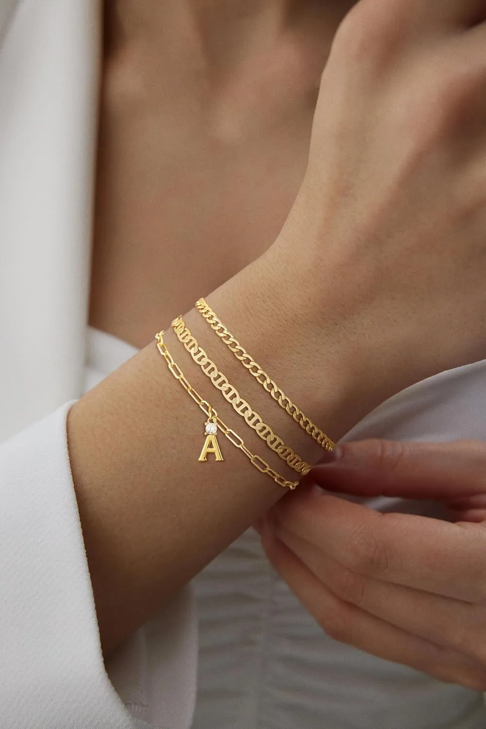 Gold Initial Bracelets for Women Trendy,3 Piece Layered Letter Bracelet Initial A-Z Charm Bracelet Jewelry Cute Simple Fashion Chain Bracelets for Women Teen Gift