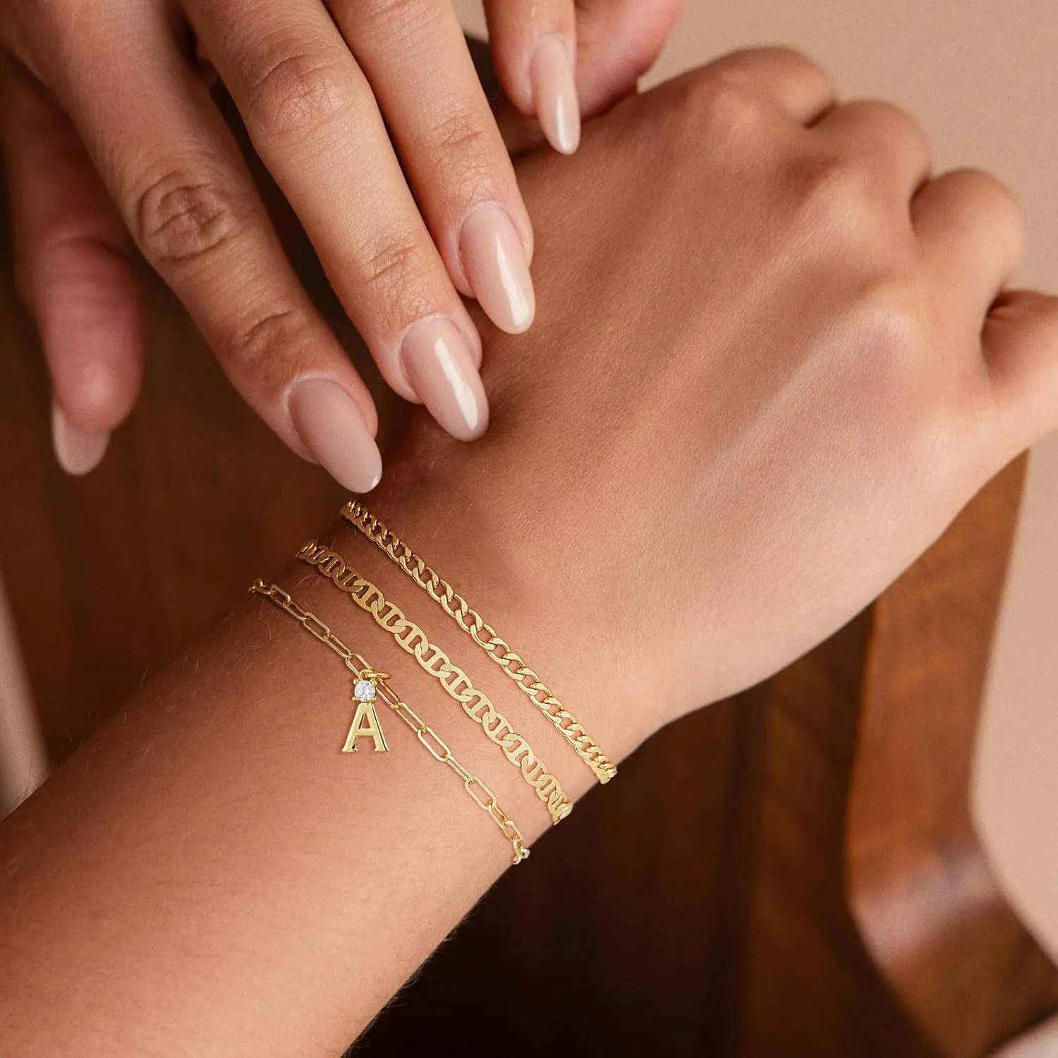 Gold Initial Bracelets for Women Trendy,3 Piece Layered Letter Bracelet Initial A-Z Charm Bracelet Jewelry Cute Simple Fashion Chain Bracelets for Women Teen Gift