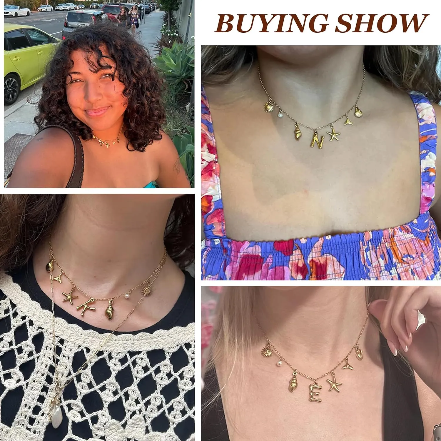 Gold Initial Charm Necklace for Women Beachy Jewelry for Summer Vacation Seashell Starfish Pearl Charm Necklaces Surfer Personalized Name Letter Charms Necklace Preppy Stuff Beach Jewelry for Women Trendy