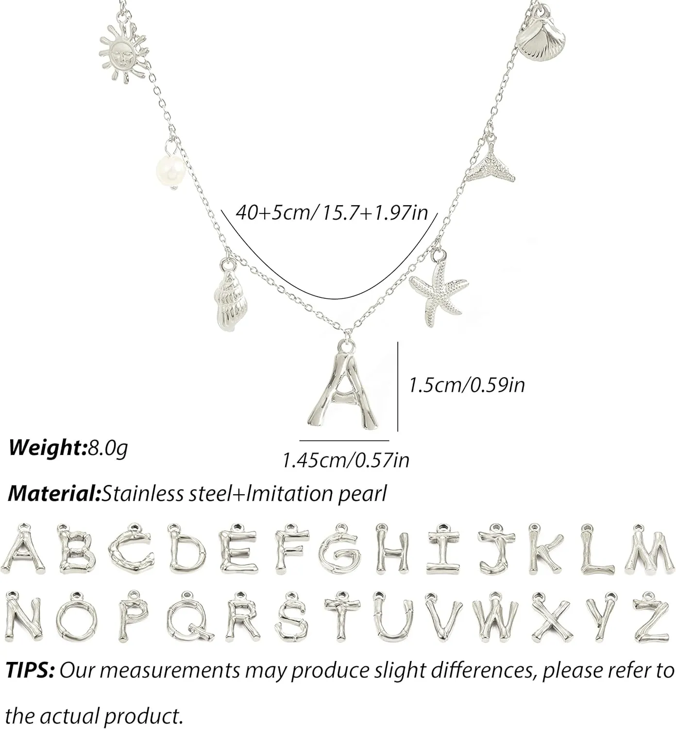 Gold Initial Charm Necklace for Women Beachy Jewelry for Summer Vacation Seashell Starfish Pearl Charm Necklaces Surfer Personalized Name Letter Charms Necklace Preppy Stuff Beach Jewelry for Women Trendy