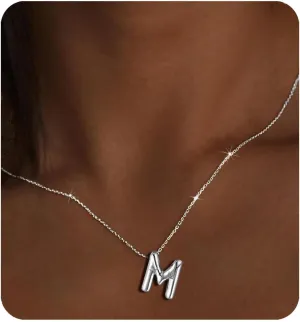 Gold Initial Necklaces for    Trendy Stuff Bubble Letter Pendant Necklace Gold Jewelry Birthday Gifts for Women Teen Her Mom Sister