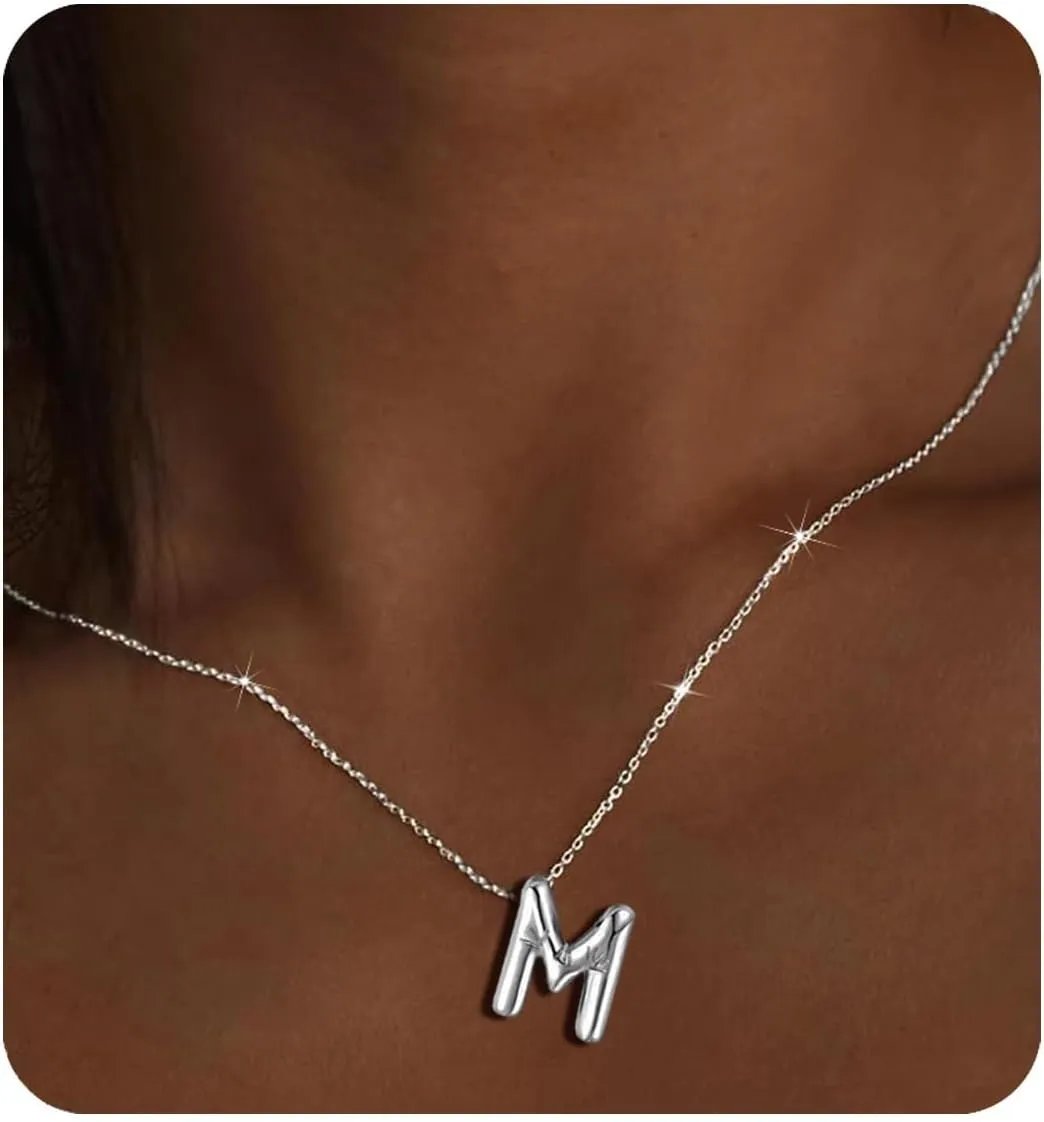 Gold Initial Necklaces for    Trendy Stuff Bubble Letter Pendant Necklace Gold Jewelry Birthday Gifts for Women Teen Her Mom Sister