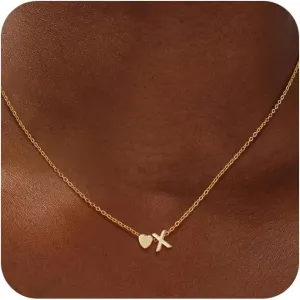 Gold Initial Necklaces for Women 14K Gold Plated Heart Charm Letter A-Z Pendant Dainty Necklace Trendy Heart Necklaces for Women Birthday Christmas Gifts Jewelry for Women