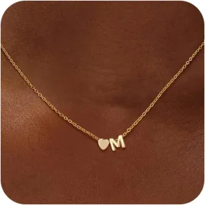 Gold Initial Necklaces for Women 14K Gold Plated Heart Charm Letter A-Z Pendant Dainty Necklace Trendy Heart Necklaces for Women Birthday Christmas Gifts Jewelry for Women