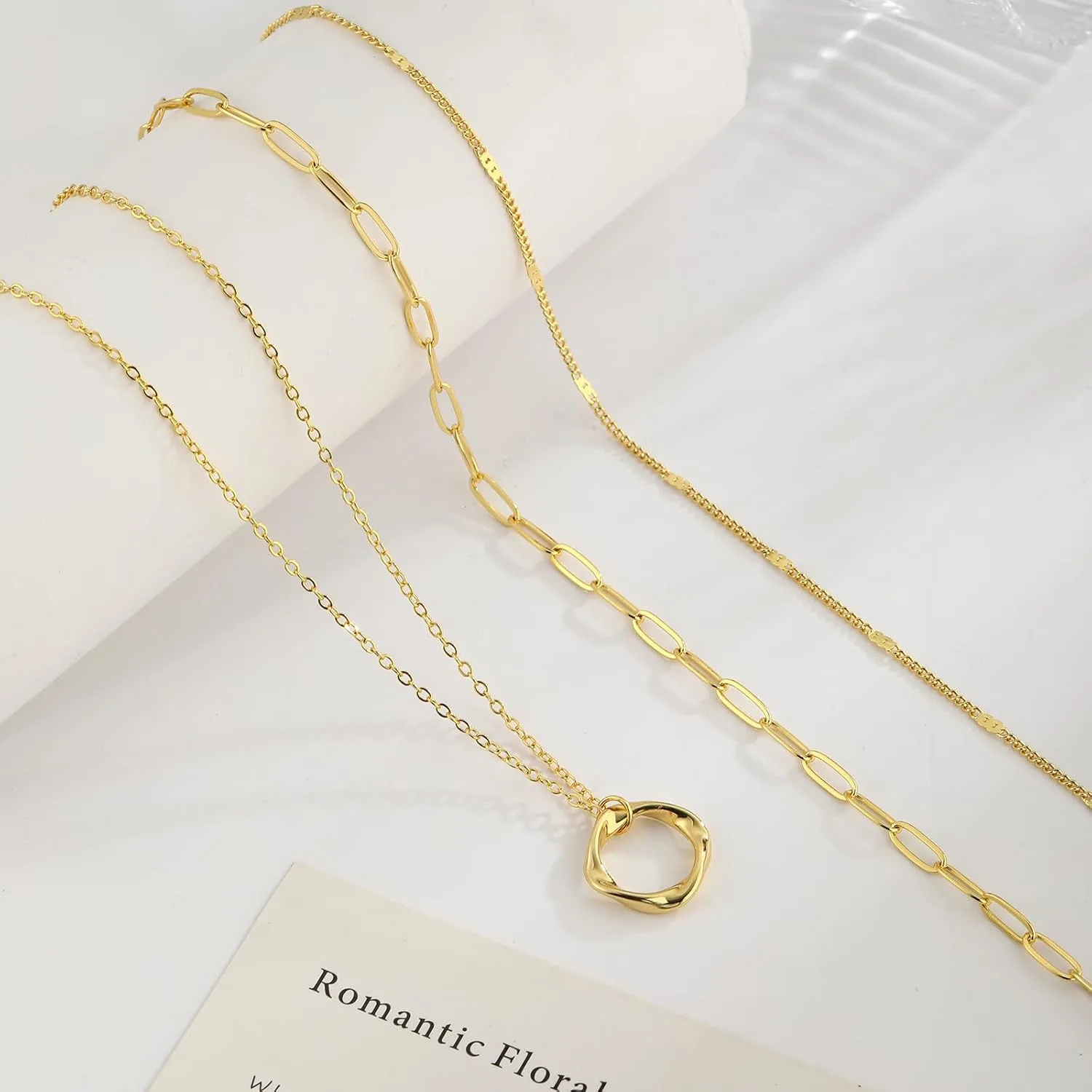 Gold Layered Necklace for Women, Dainty 14K Gold Plated Non-Tarnish Irregular Circle Pendant Choker Paperclip Chain Necklaces, Minimalist Trendy Stackable Necklace Jewelry Gift for Mom