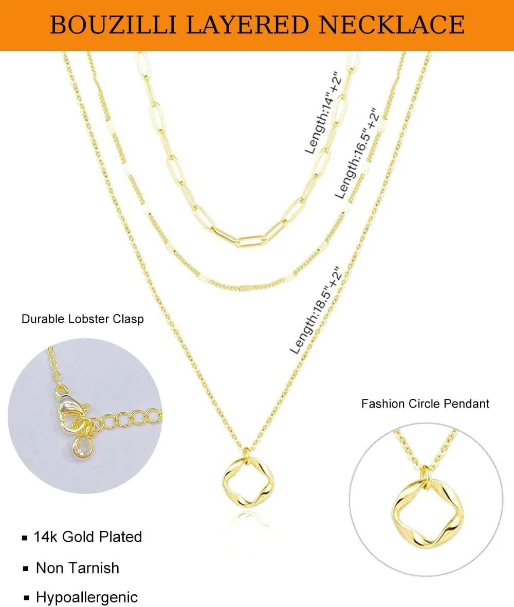Gold Layered Necklace for Women, Dainty 14K Gold Plated Non-Tarnish Irregular Circle Pendant Choker Paperclip Chain Necklaces, Minimalist Trendy Stackable Necklace Jewelry Gift for Mom