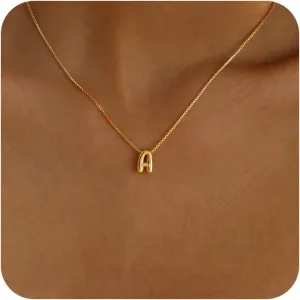 Gold Letter Necklace, Cute Initial Necklaces for Women 14k Gold Plated Balloon Letter Necklace Dainty Gold Necklaces for Women Trendy Charm Name Choker Fashion Womens Jewelry