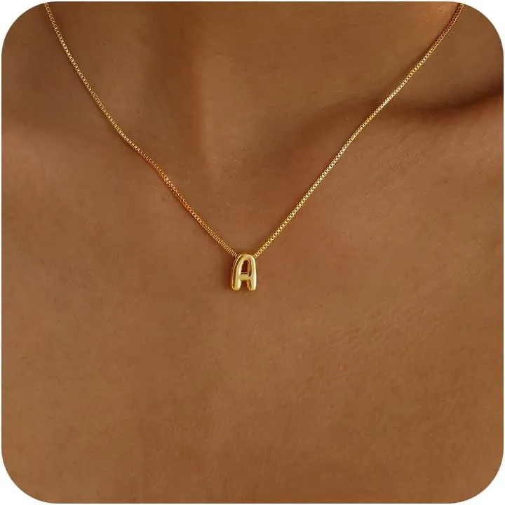 Gold Letter Necklace, Cute Initial Necklaces for Women 14k Gold Plated Balloon Letter Necklace Dainty Gold Necklaces for Women Trendy Charm Name Choker Fashion Womens Jewelry