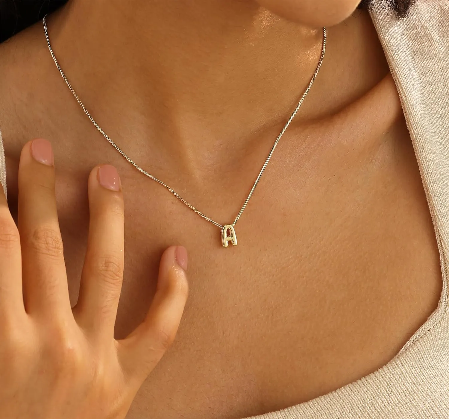 Gold Letter Necklace, Cute Initial Necklaces for Women 14k Gold Plated Balloon Letter Necklace Dainty Gold Necklaces for Women Trendy Charm Name Choker Fashion Womens Jewelry
