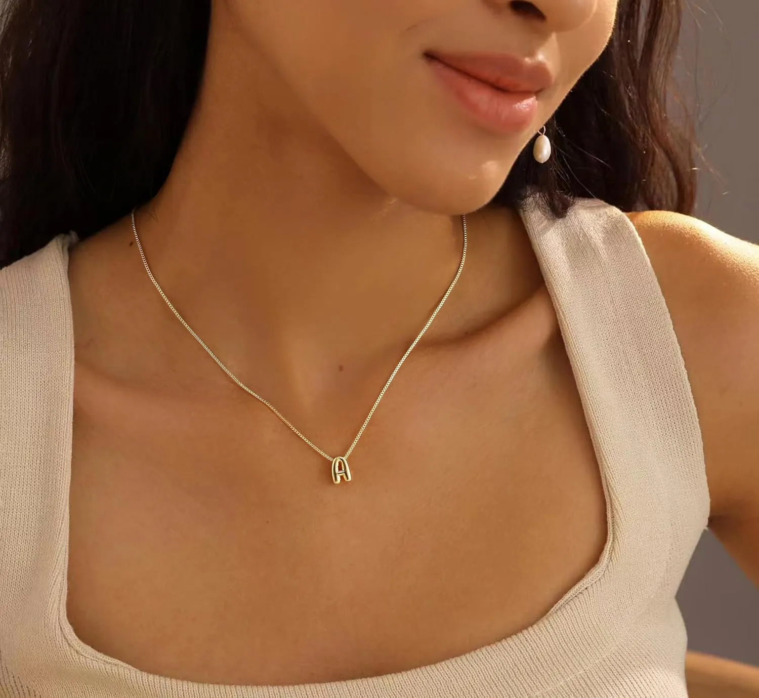Gold Letter Necklace, Cute Initial Necklaces for Women 14k Gold Plated Balloon Letter Necklace Dainty Gold Necklaces for Women Trendy Charm Name Choker Fashion Womens Jewelry
