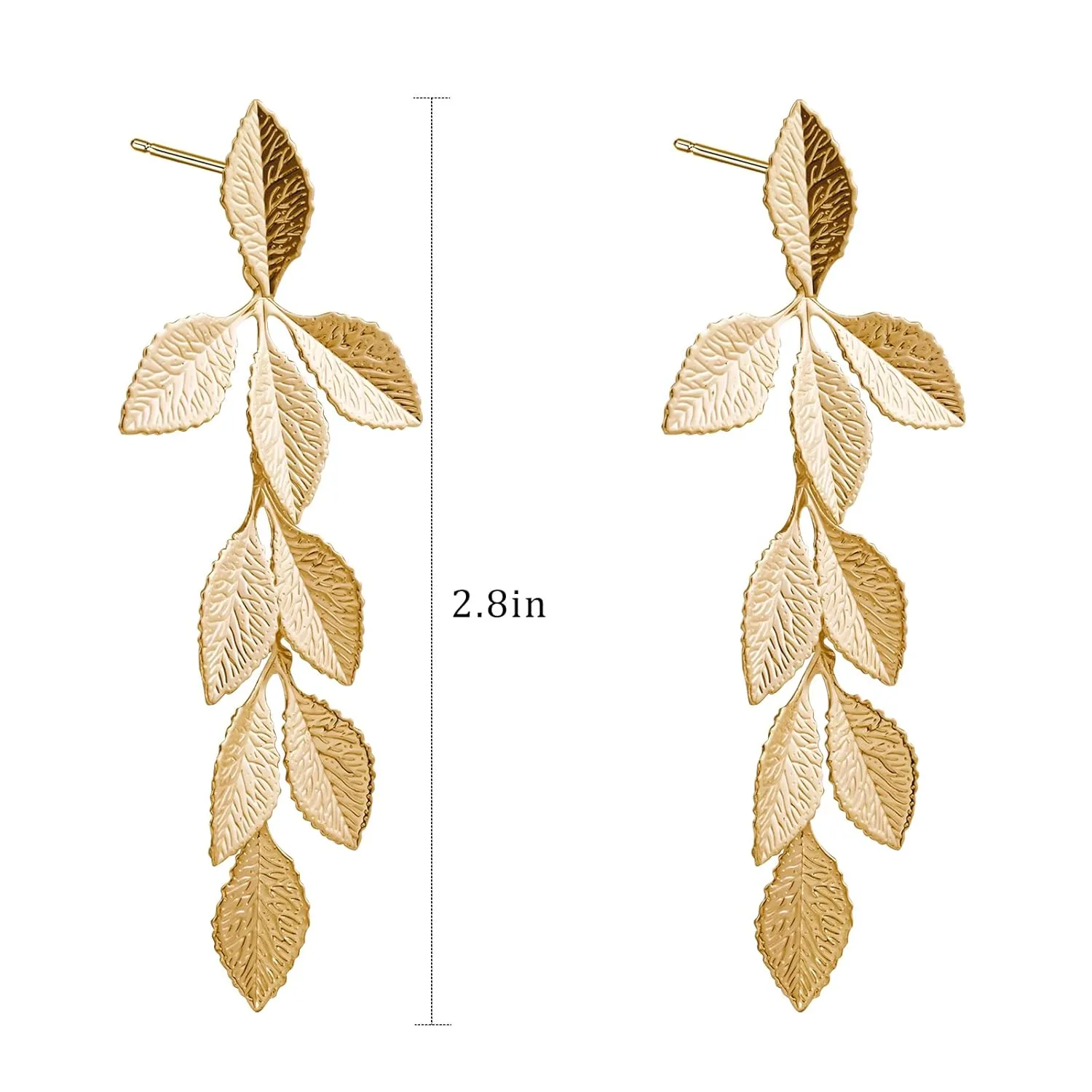 Gold Long Leaf Stud Earrings Handmade Leaf Dangling Earrings for Women Plant Earrings for Gift