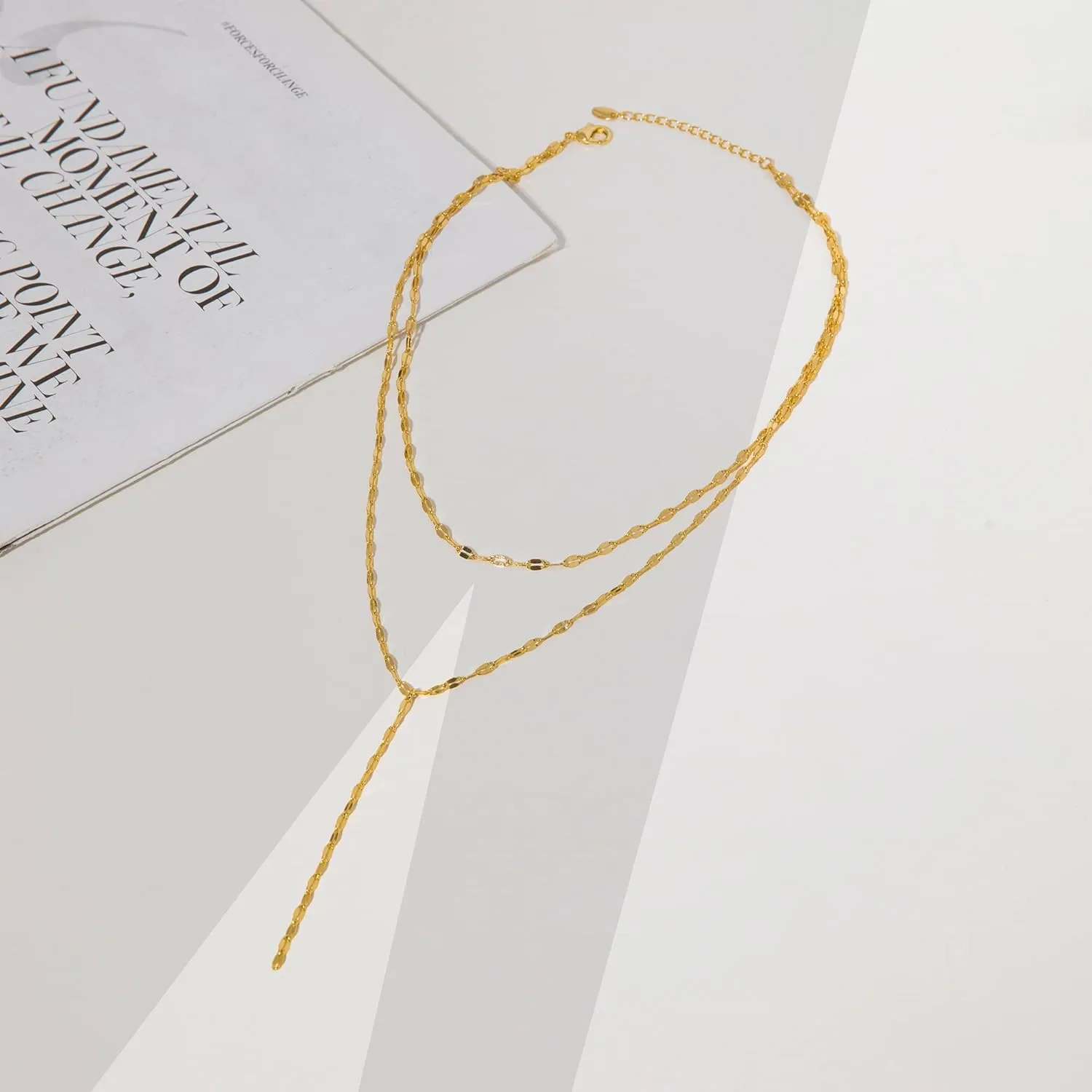 Gold Necklace for Women, Dainty Gold Long Necklaces 14k Gold Plated Prom Bar CZ Lariat Necklace Simple Choker Necklaces for Women Trendy Boho Fashion Costume Jewelry Womens