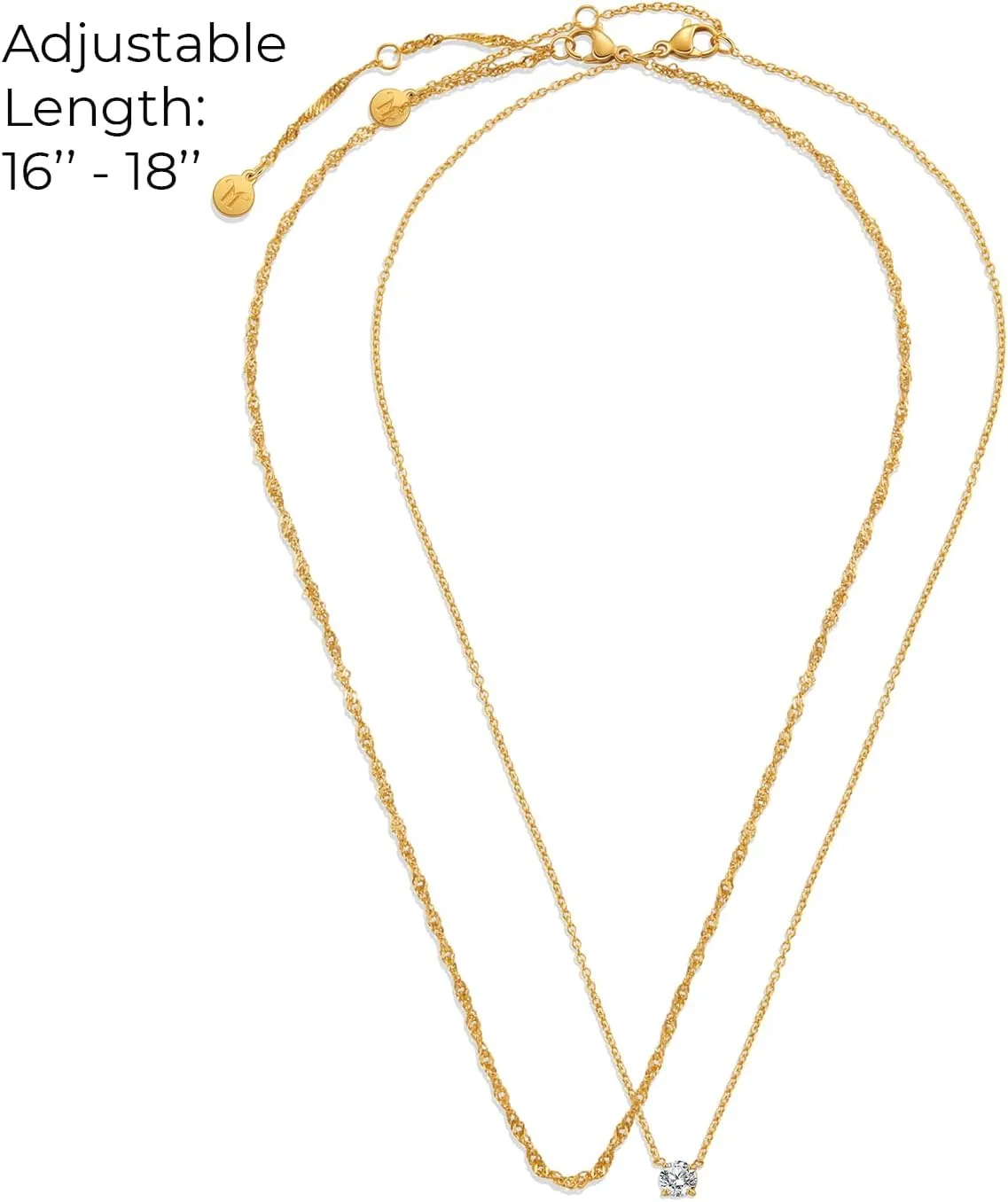Gold Necklaces Set - Tarnish Proof and Hypoallergenic Layered Thick Gold-Plated Necklaces with Optional Finest Cubic Zirconia Stone- Extension, Strong Lobster Hook, White or 18K Yellow Gold