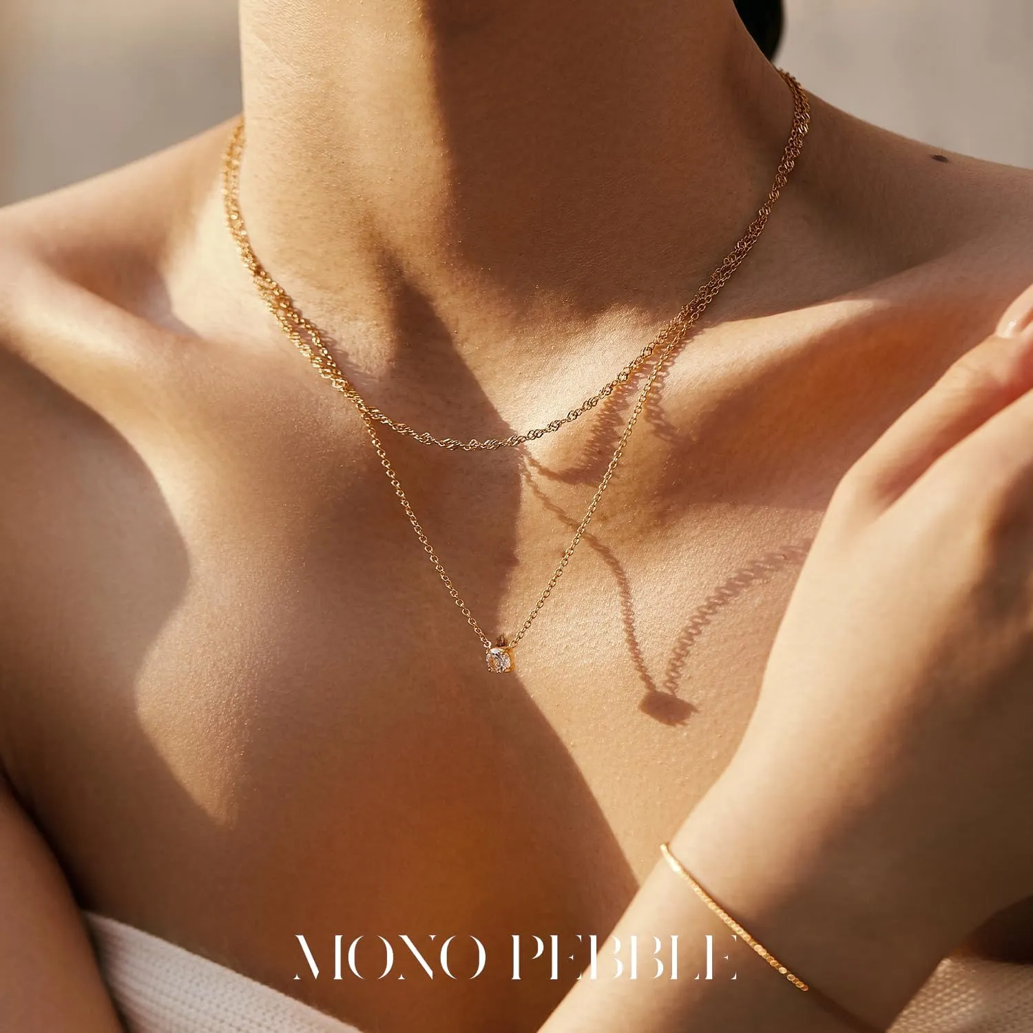 Gold Necklaces Set - Tarnish Proof and Hypoallergenic Layered Thick Gold-Plated Necklaces with Optional Finest Cubic Zirconia Stone- Extension, Strong Lobster Hook, White or 18K Yellow Gold