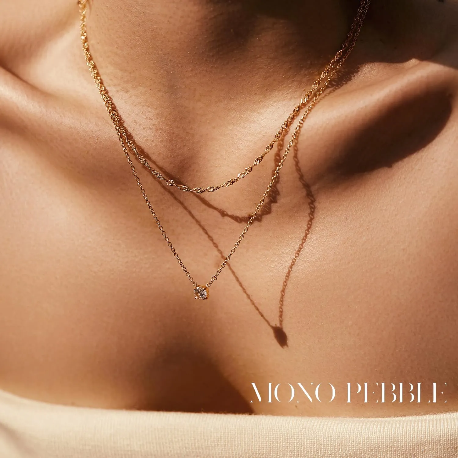 Gold Necklaces Set - Tarnish Proof and Hypoallergenic Layered Thick Gold-Plated Necklaces with Optional Finest Cubic Zirconia Stone- Extension, Strong Lobster Hook, White or 18K Yellow Gold