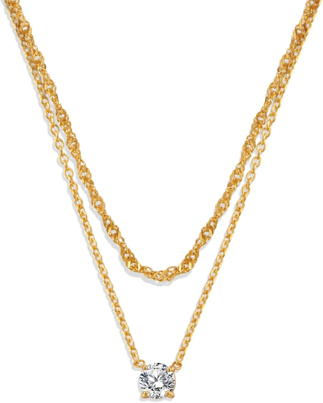 Gold Necklaces Set - Tarnish Proof and Hypoallergenic Layered Thick Gold-Plated Necklaces with Optional Finest Cubic Zirconia Stone- Extension, Strong Lobster Hook, White or 18K Yellow Gold