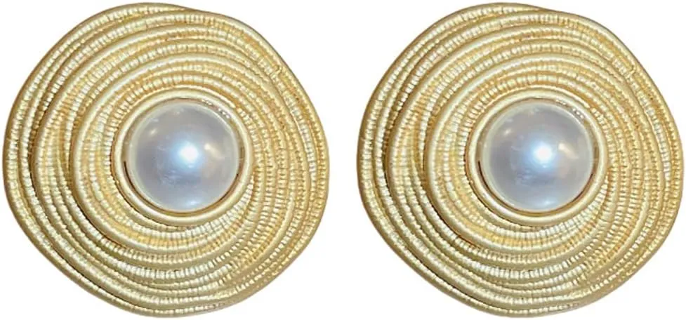 Gold Pearl Stud Earrings for Women Trendy, Hypoallergenic Statement Wedding Earrings for Her (17-Pearl Gold)