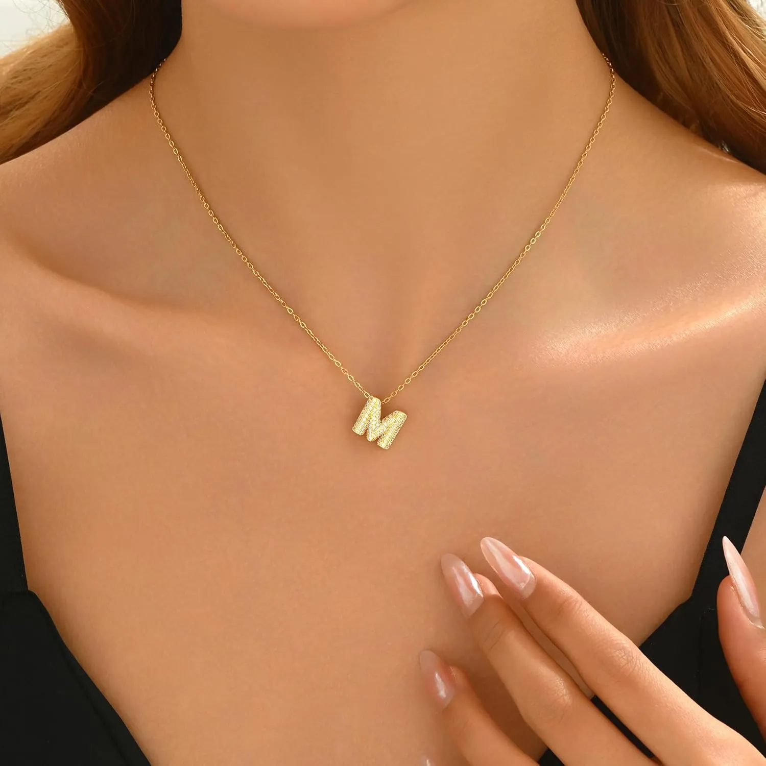 Gold Tiny Initial Necklace for Women 18K Gold Plated Dainty CZ Letter Pendant Necklace Personalized Name A-Z Mothers Day Jewelry Gifts