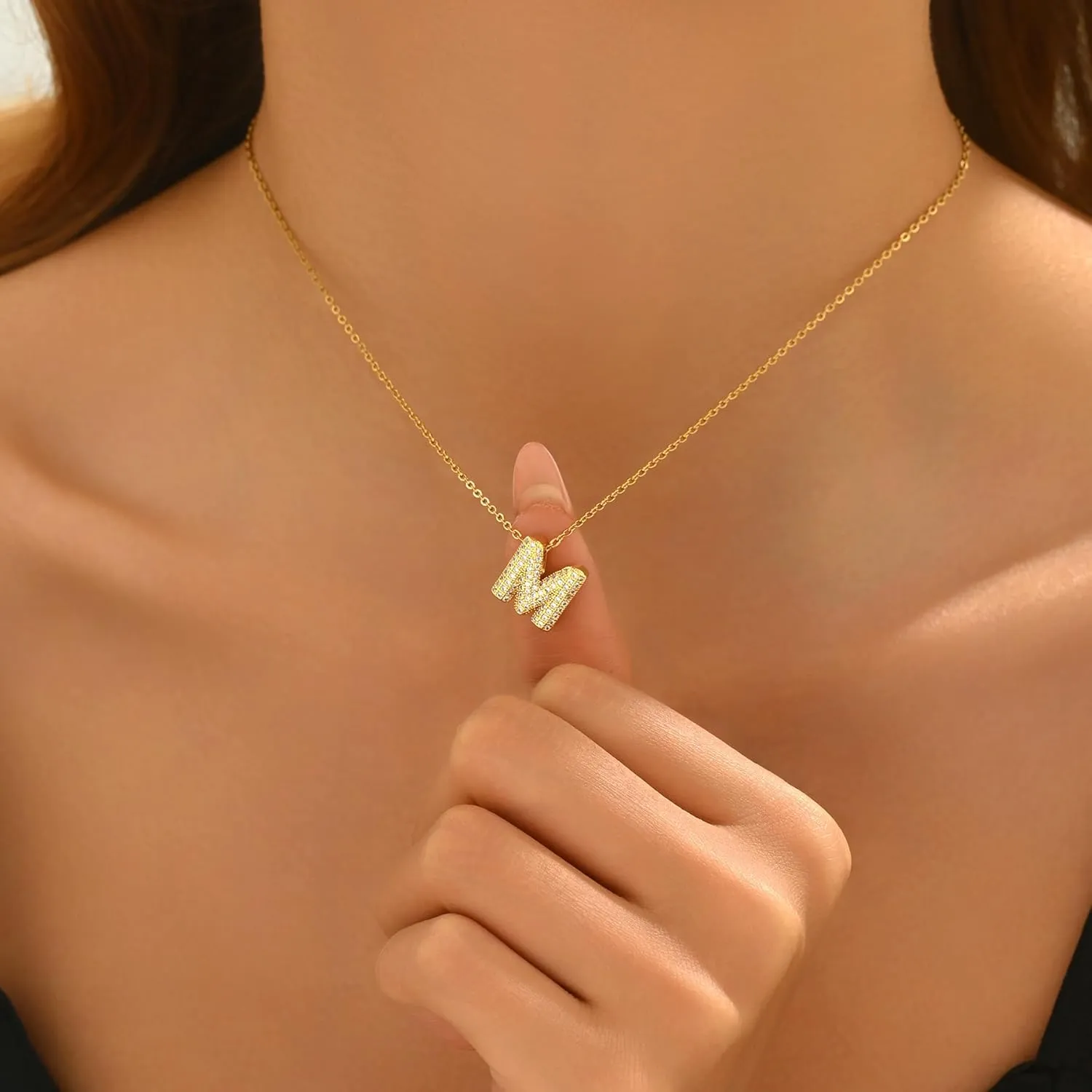 Gold Tiny Initial Necklace for Women 18K Gold Plated Dainty CZ Letter Pendant Necklace Personalized Name A-Z Mothers Day Jewelry Gifts