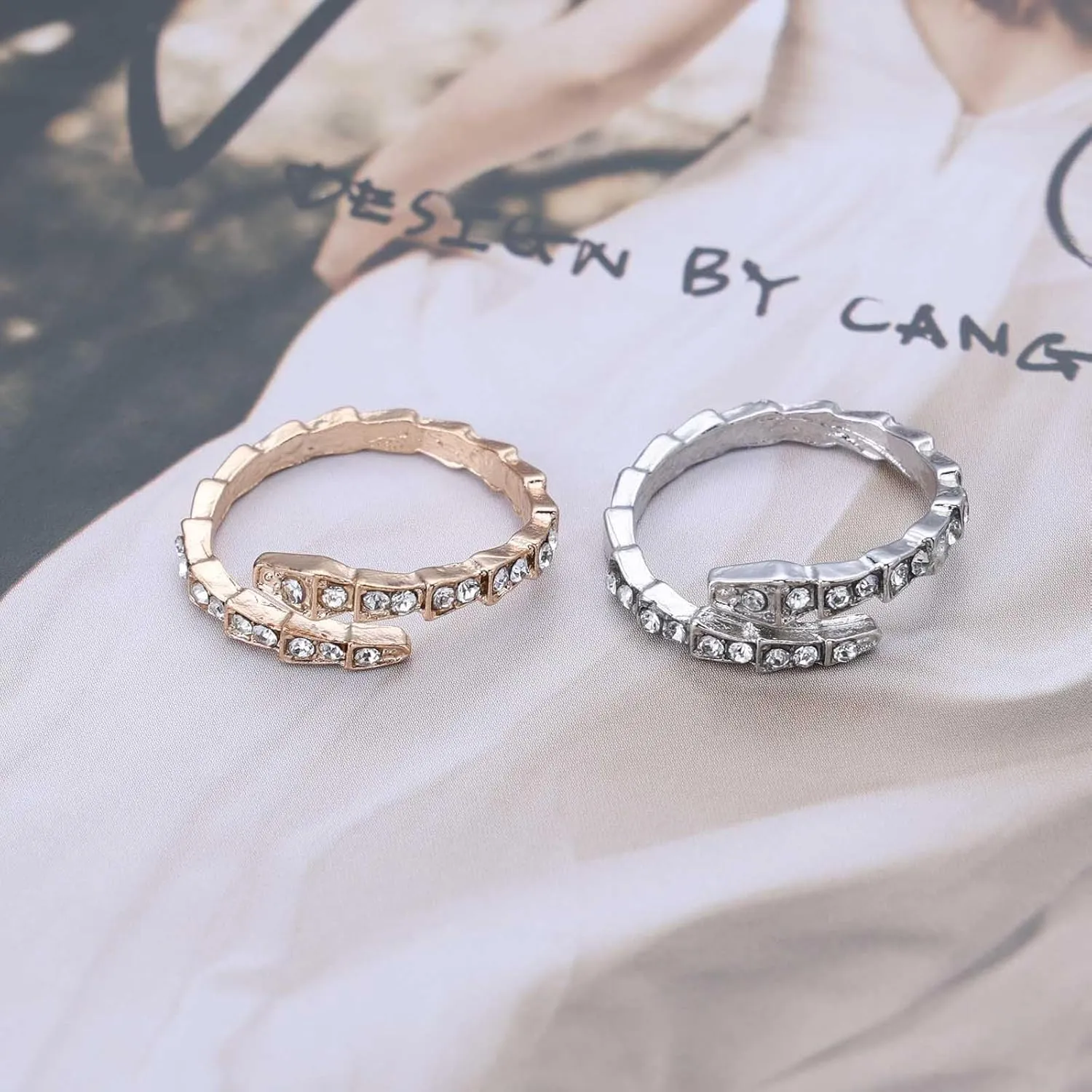 Gothic Crystal Snake Rings Diamond CZ Snake Open Rings Irregular Snake Shaped Statement Rings Vintage Gold Silver Snake Animal Couple Rings Y2k Halloween Jewelry for Women