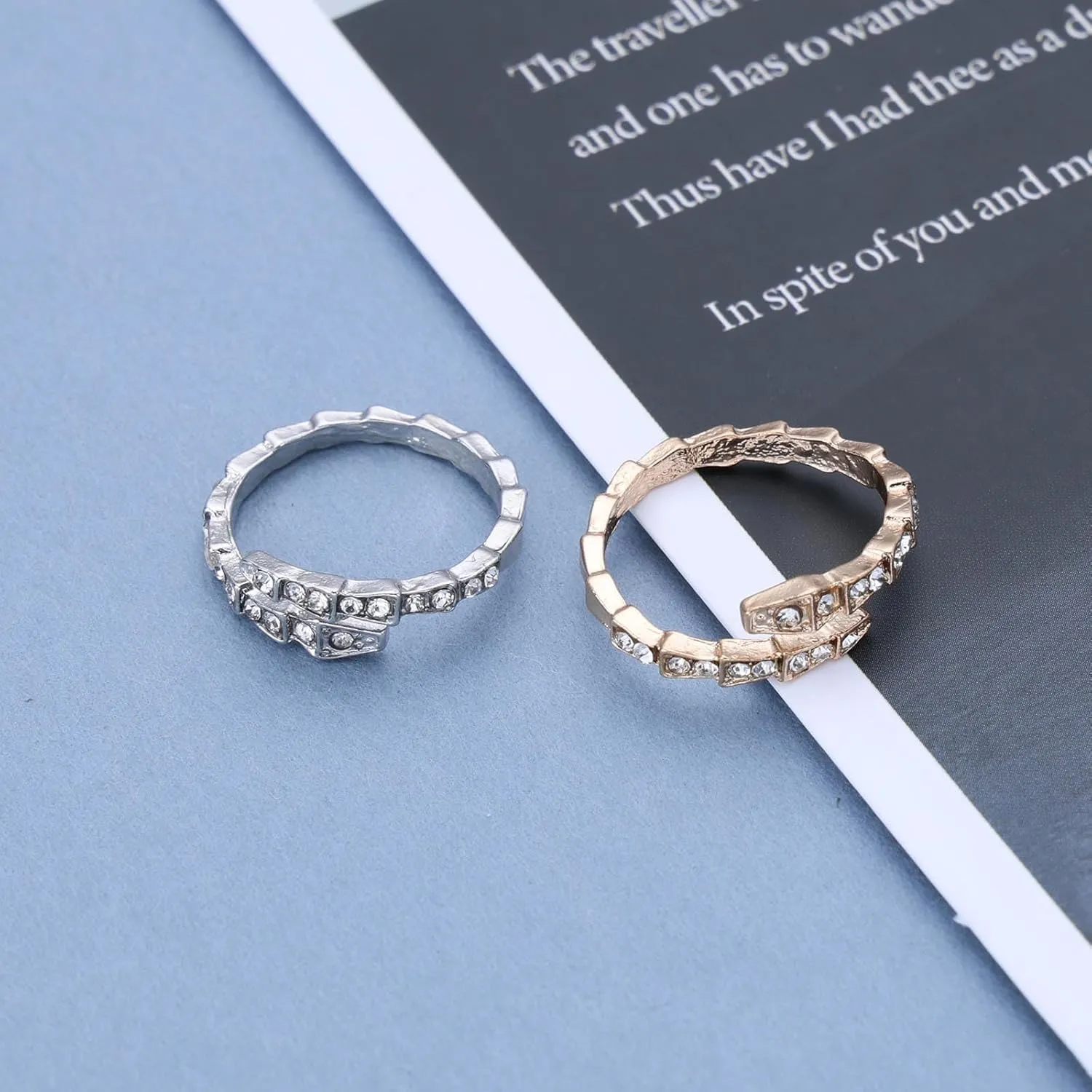 Gothic Crystal Snake Rings Diamond CZ Snake Open Rings Irregular Snake Shaped Statement Rings Vintage Gold Silver Snake Animal Couple Rings Y2k Halloween Jewelry for Women