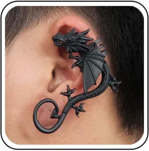 Gothic Dragon Cuff Wrap Earrings Dragon Cartilage Cuff Earrings Metal Dragon Ear Cuff Earrings Black Crawler Climber Earrings Ancient Dragon Ear Clip Earrings Jewelry for Women