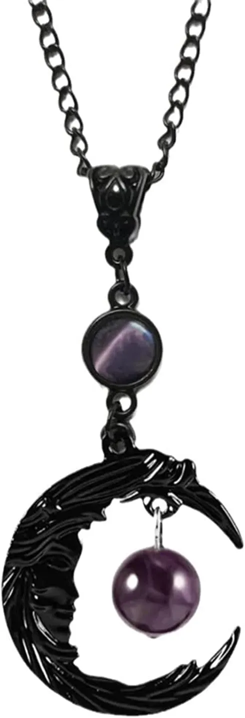 Gothic Necklace for Women Gothic Moon Necklace Vintage Black Red Crystal Crescent Necklaces Punk Style Goth Pendant Necklaces Mystery Witch Cosplay Costumes Accessories Holiday Party Jewelry