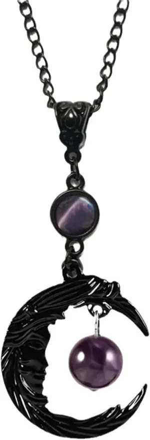 Gothic Necklace for Women Gothic Moon Necklace Vintage Black Red Crystal Crescent Necklaces Punk Style Goth Pendant Necklaces Mystery Witch Cosplay Costumes Accessories Holiday Party Jewelry