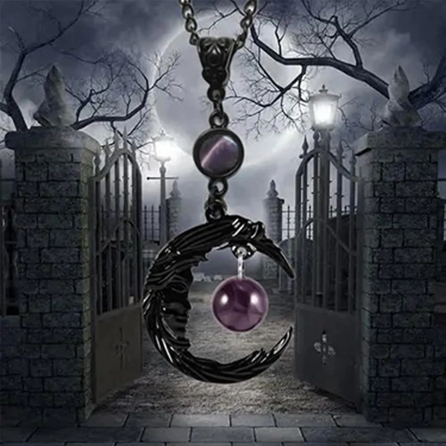 Gothic Necklace for Women Gothic Moon Necklace Vintage Black Red Crystal Crescent Necklaces Punk Style Goth Pendant Necklaces Mystery Witch Cosplay Costumes Accessories Holiday Party Jewelry