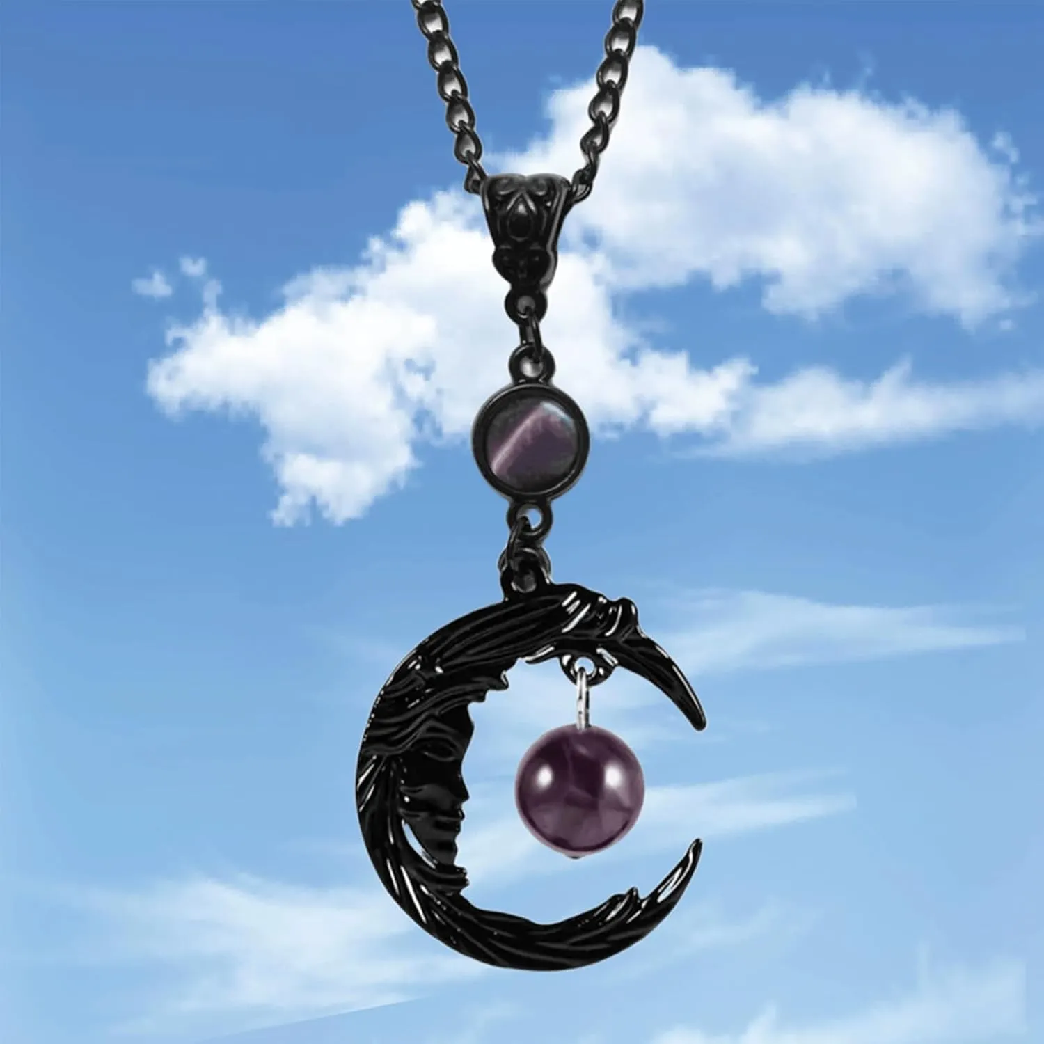 Gothic Necklace for Women Gothic Moon Necklace Vintage Black Red Crystal Crescent Necklaces Punk Style Goth Pendant Necklaces Mystery Witch Cosplay Costumes Accessories Holiday Party Jewelry