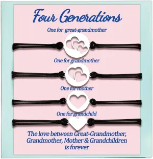 Great Grandma Gifts Nana Mom Granddaughter Daughter Gift Matching Bracelets 3 Gnerations 4 Generations Mothers Day Gifts Grandmother Mother Mommy and Me Love Heart Adjustable Simple Jewelry