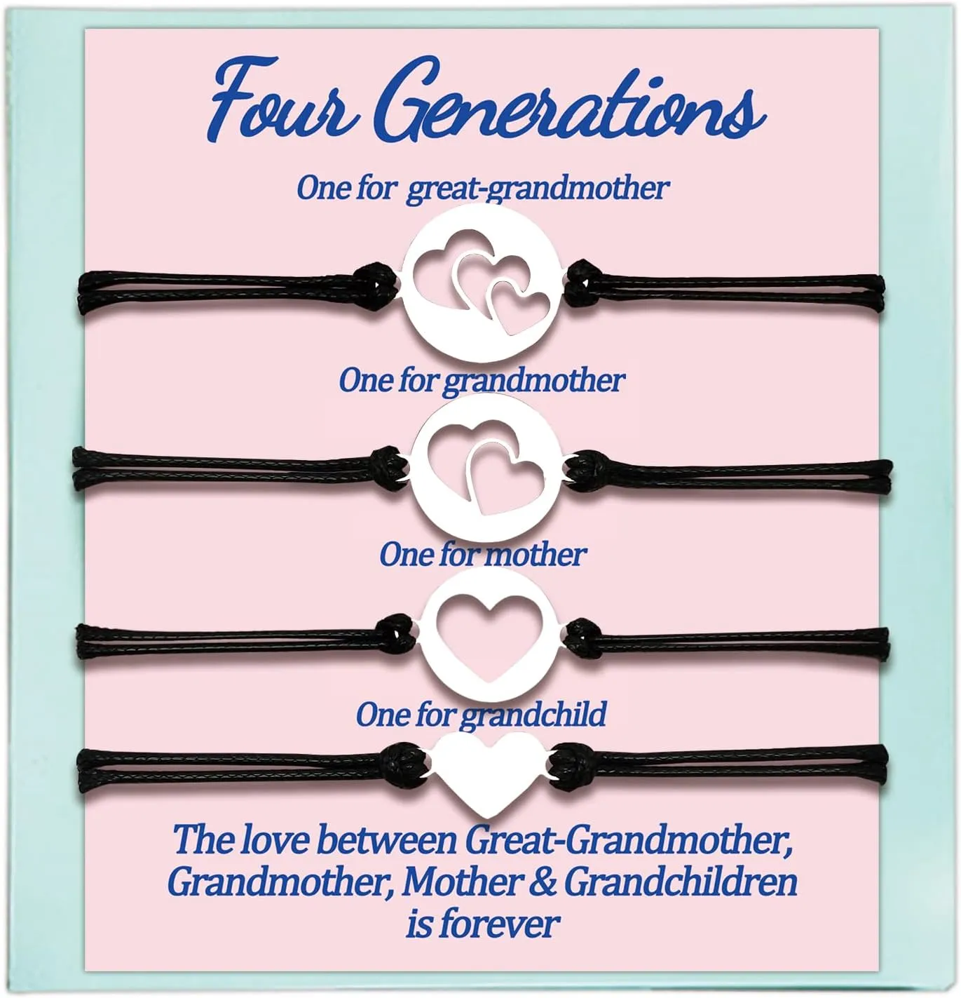 Great Grandma Gifts Nana Mom Granddaughter Daughter Gift Matching Bracelets 3 Gnerations 4 Generations Mothers Day Gifts Grandmother Mother Mommy and Me Love Heart Adjustable Simple Jewelry