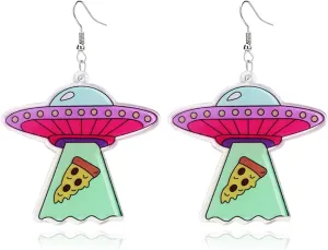 Halloween Acrylic Alien Earrings Funny Cartoon Alien Earrings Cute UFO Space Airship Earrings Novelty Aliens Dangle Earrings for Women Statement Earrings Halloween Party Costume Jewelry