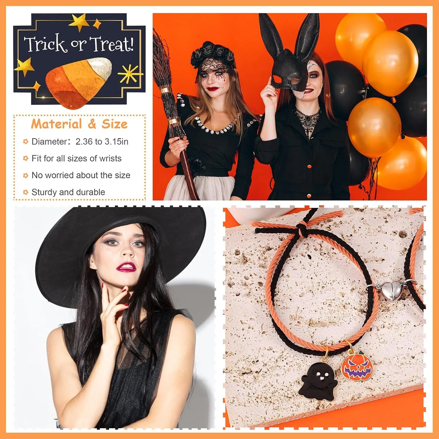 Halloween Bracelets Halloween Charms Bracelet Boo Basket Stuffers for Women Pumpkin Bracelet Friend Ship Bracelets Halloween Jewelry Gifts for Women