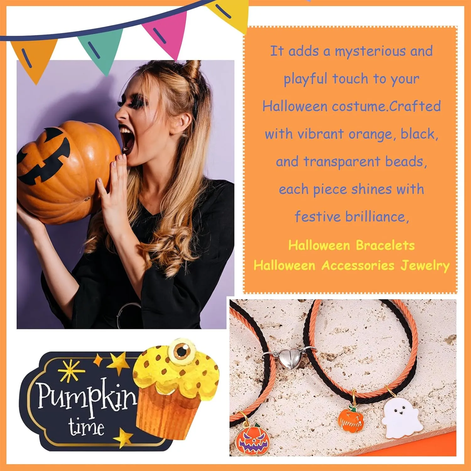 Halloween Bracelets Halloween Charms Bracelet Boo Basket Stuffers for Women Pumpkin Bracelet Friend Ship Bracelets Halloween Jewelry Gifts for Women