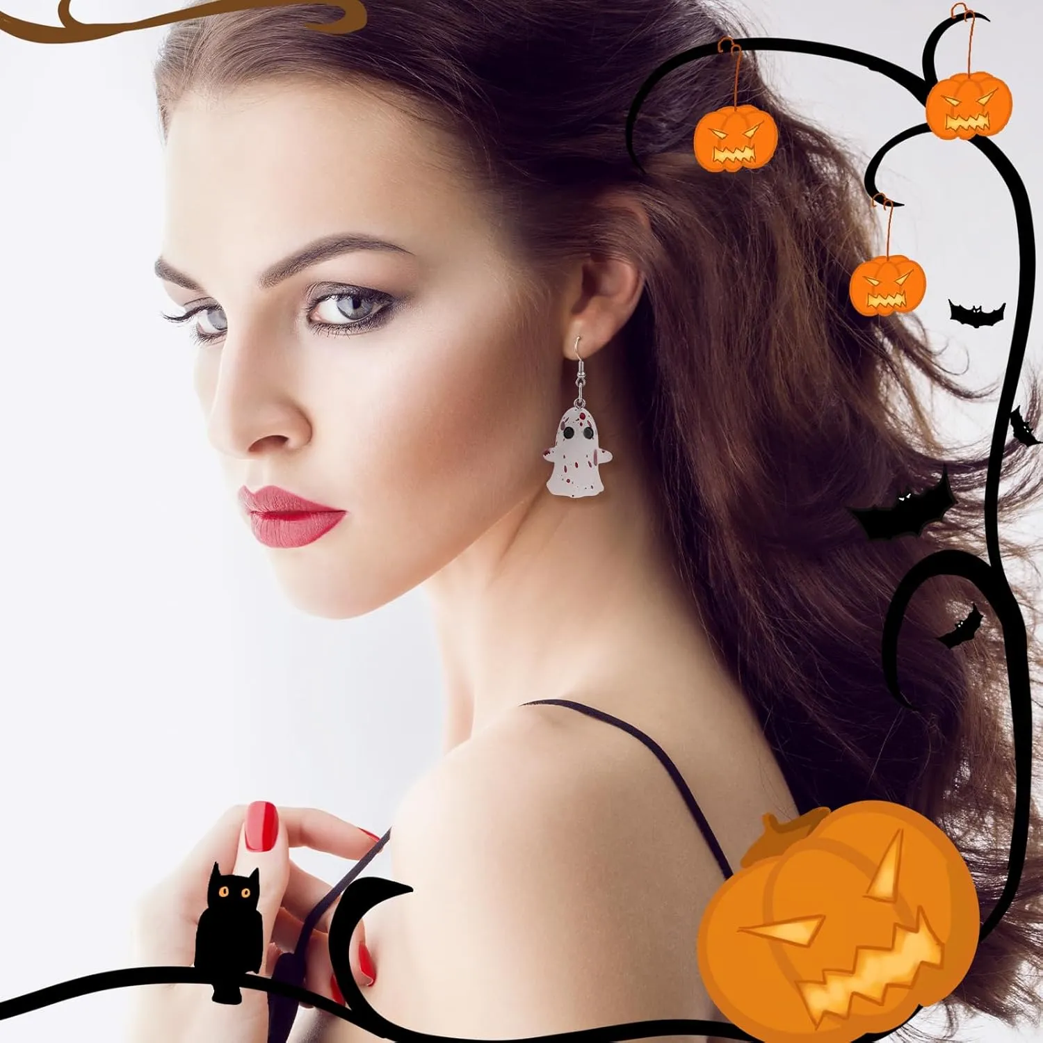 Halloween Ghost Earring Necklace Set for Women Glow Ghost Resin Earrings And Necklaces Cute Cartoon Ghost Jewelry Set Fluorescence in The Dark Earrings Jewelry