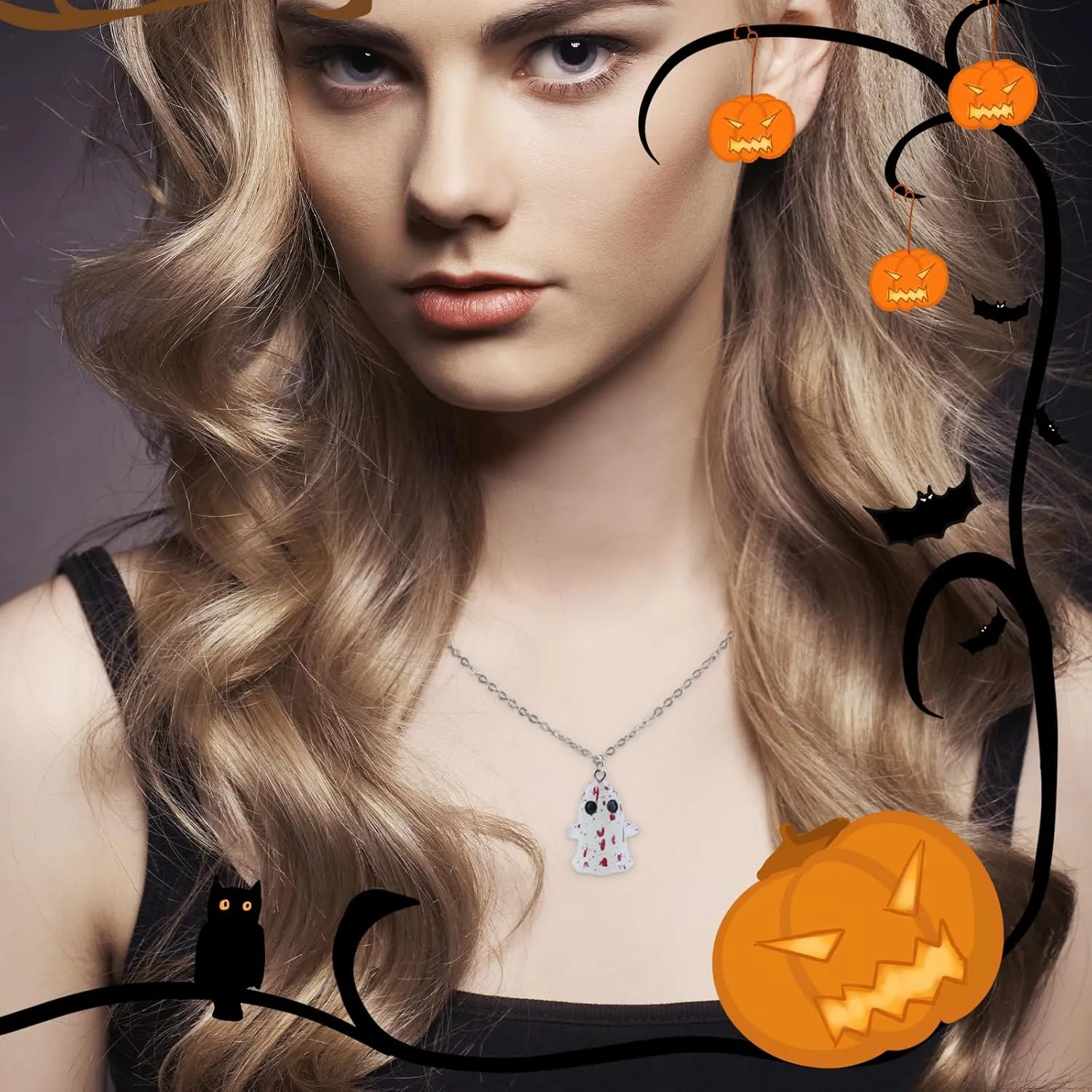 Halloween Ghost Earring Necklace Set for Women Glow Ghost Resin Earrings And Necklaces Cute Cartoon Ghost Jewelry Set Fluorescence in The Dark Earrings Jewelry