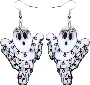 Halloween Ghost Earrings for Women Unique Funny Acrylic Ghost Dangle Earrings Handmade Lightweight Charm Spooky Statement Earrings Halloween Cosplay Costume Party Jewelry Gift