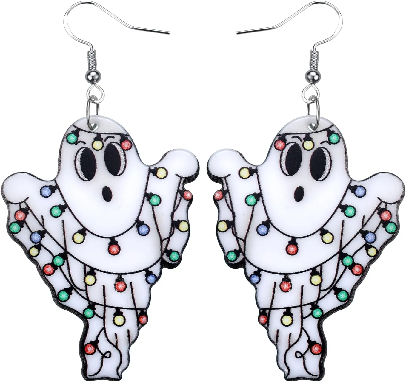 Halloween Ghost Earrings for Women Unique Funny Acrylic Ghost Dangle Earrings Handmade Lightweight Charm Spooky Statement Earrings Halloween Cosplay Costume Party Jewelry Gift